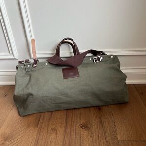 Bespoke Post Canvas Travel Duffle Bag in Olive with Brown Leather Trim